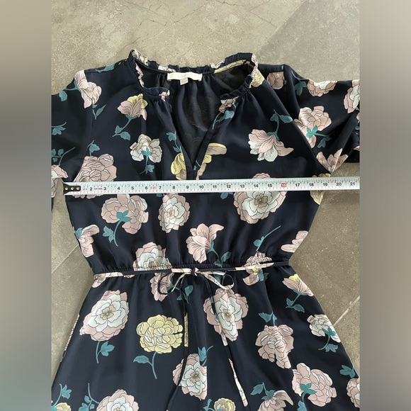 LOFT Navy Floral Midi Dress Size: M - Picture 3 of 8